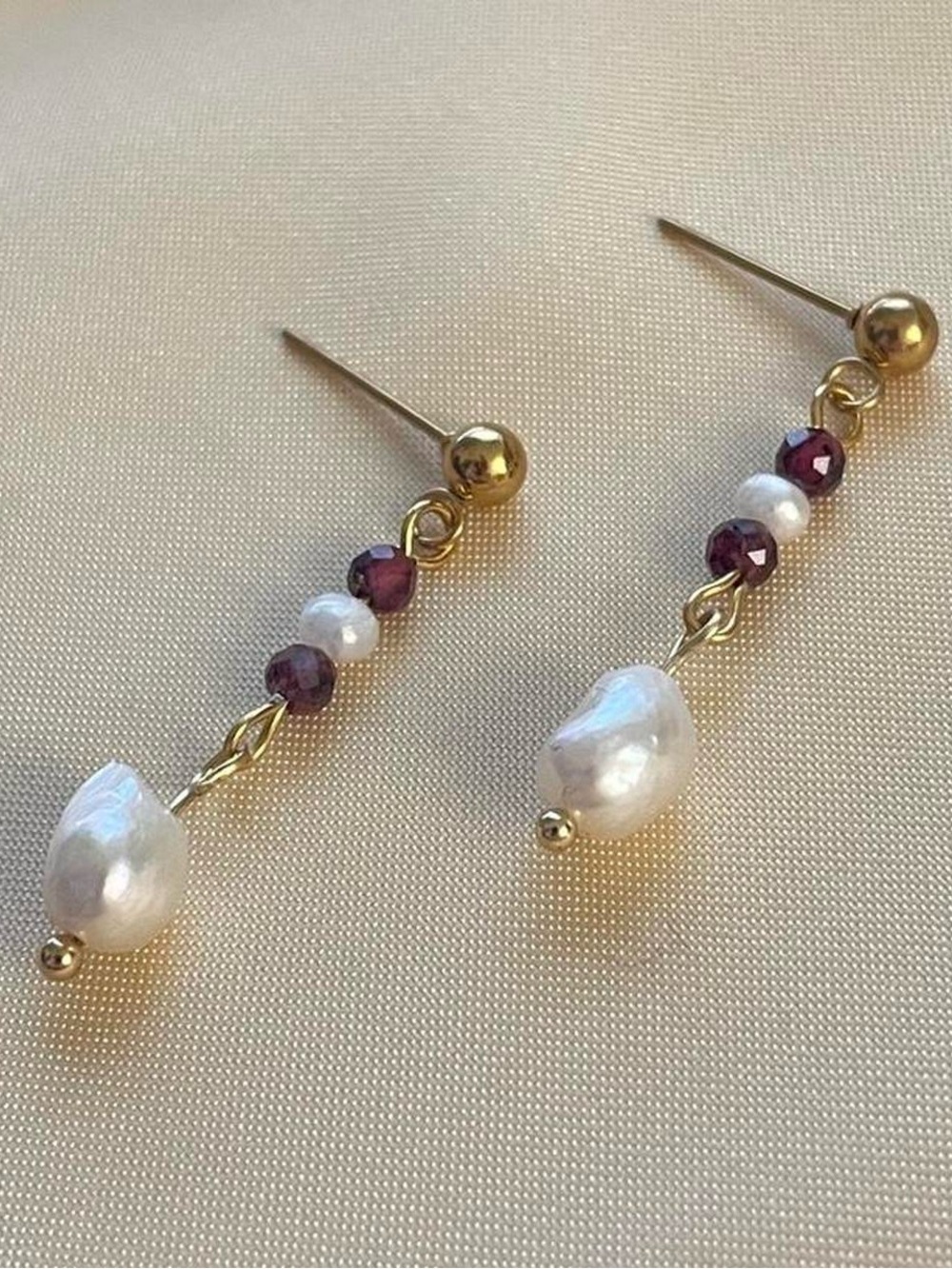 Freshwater Pearl & Garnet Gemstone Drop Earrings